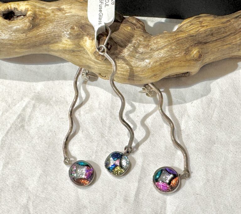 Sterling fused glass earrings & pendant