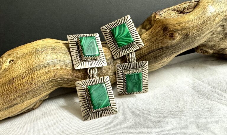 Sterling vintage malachite earrings